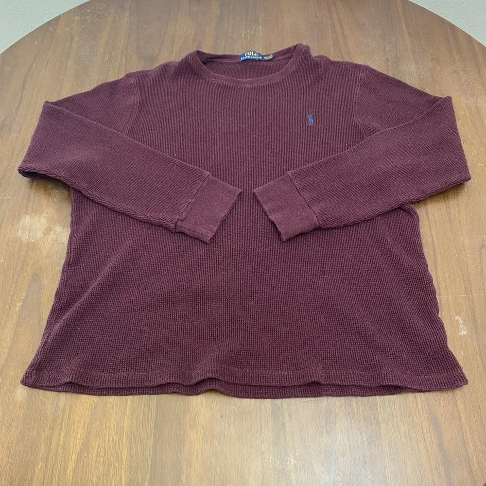 Polo Ralph Lauren Sweater Mens 2XL Burgundy Waffle Knit Crewneck Pullover Pony